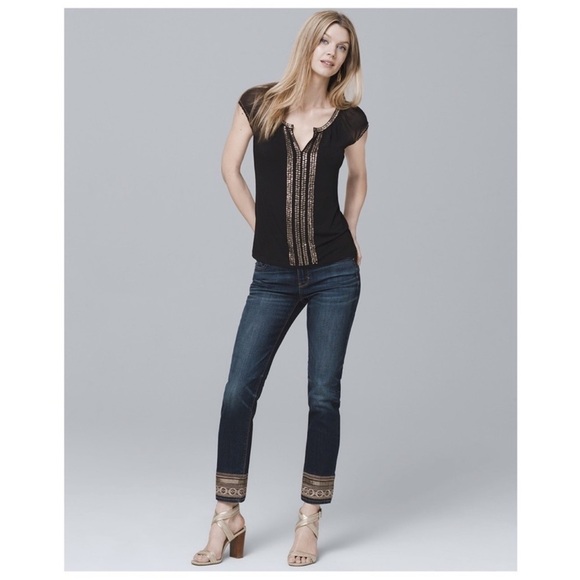 NWT White House Black Market Curvy Straight Crop Jean With Embellished Hem - Picture 2 of 15